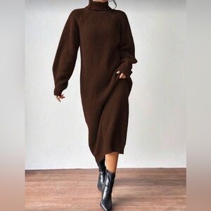 SHEIN Chocolate Long Sleeve Knit Dress